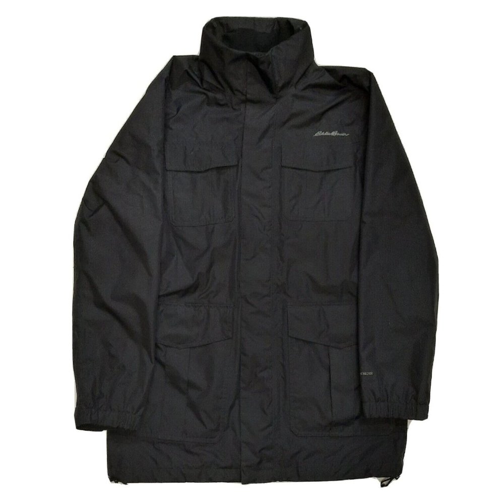 Eddie Bauer Weatheredge Jacket Waterproof Rain Wind Hooded Black Full Zip Mens M